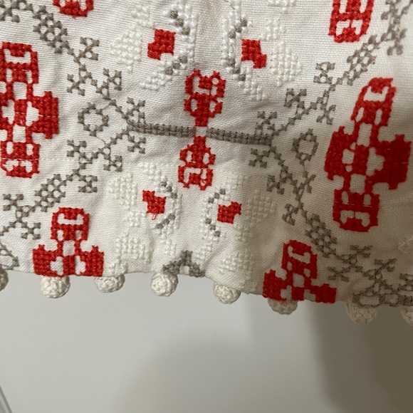 Anthropologie Maeve Blomma Pom Pom Skirt cream and orangey red with side zip - Picture 5 of 7